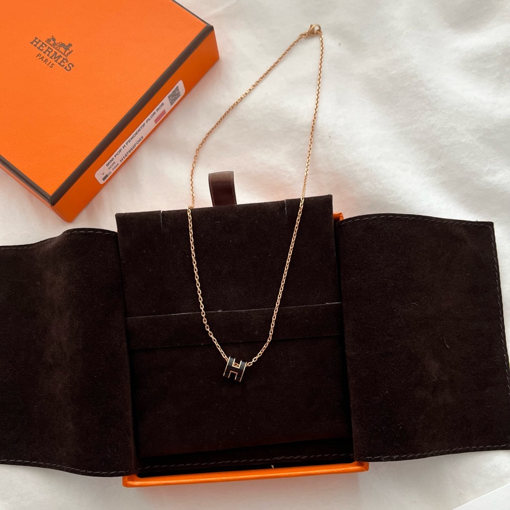 ⛔️SOLD NEW RARE Hermes Mini Pop H Necklace Rose Gold Black